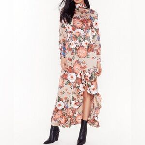 Nasty Gal Ignoring Floral The Facts High Neck Ruffle Hem Maxi Dress